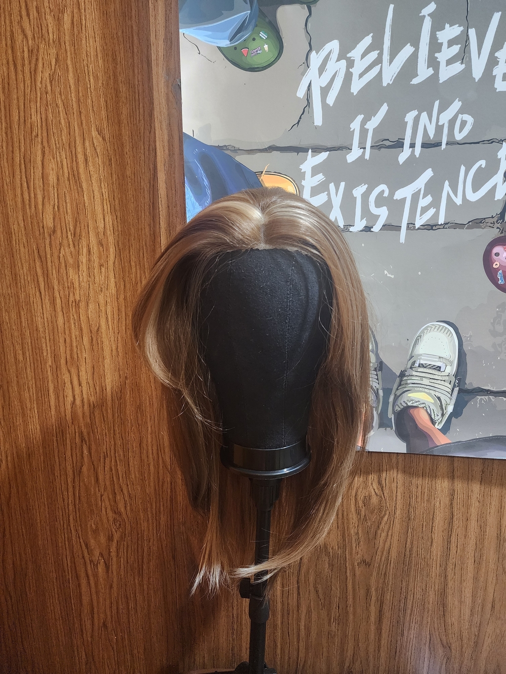 Chestnut Brown Layered Wig with Blonde Root Highlights - Classic Everyday Style